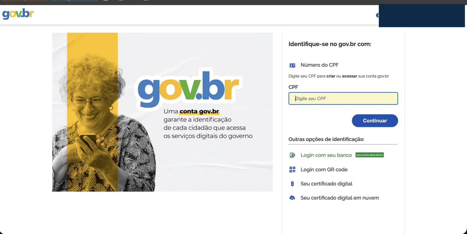 Tela de login do gov.br solicitando CPF